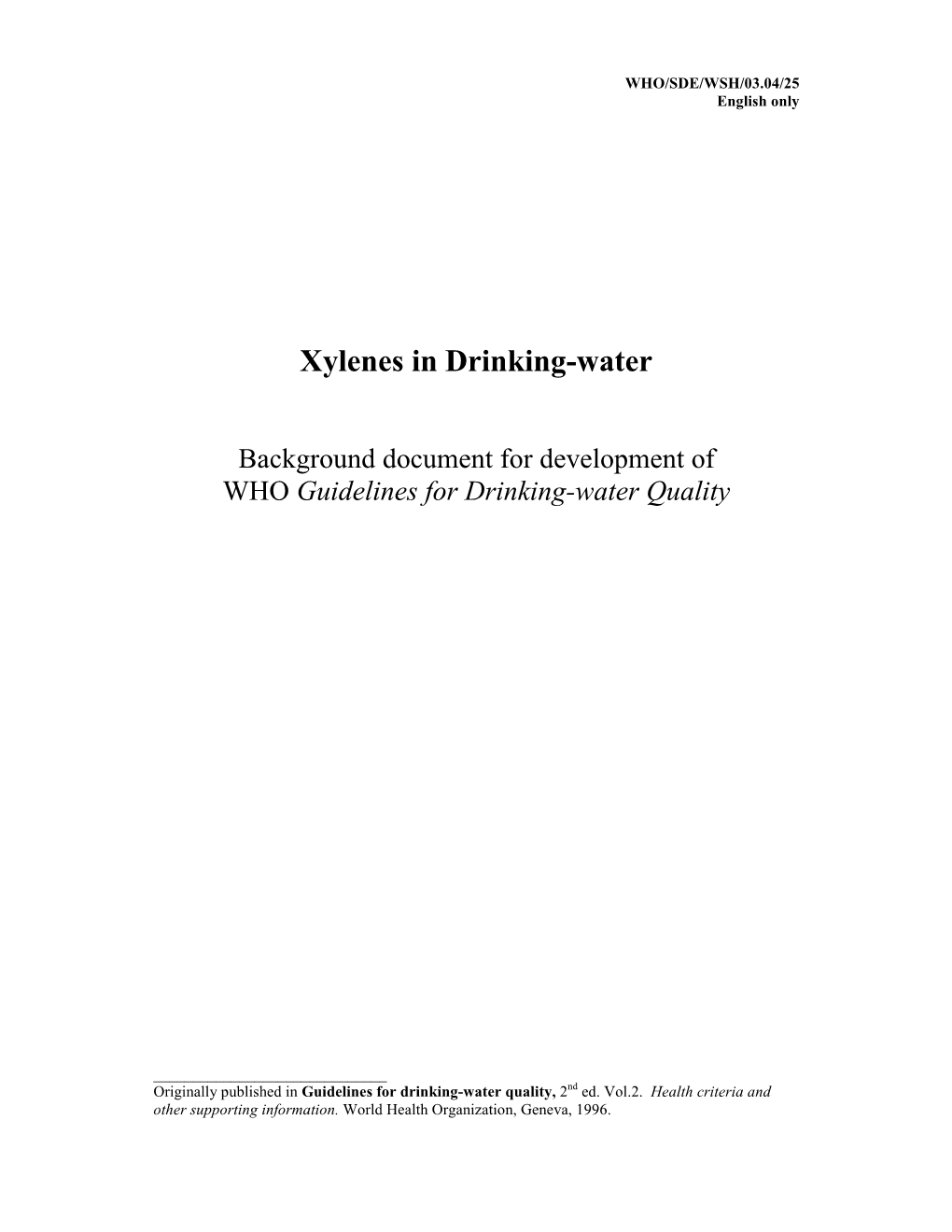 Xylenes in Drinking-Water