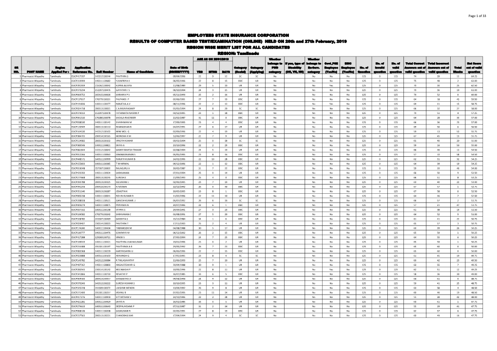 Page 1 of 33 EMPLOYEES STATE INSURANCE CORPORATION