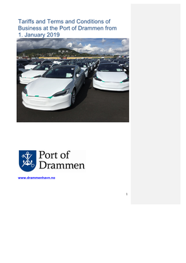 Tariffs and Terms and Conditions of Business at the Port of Drammen from 1. January 2019