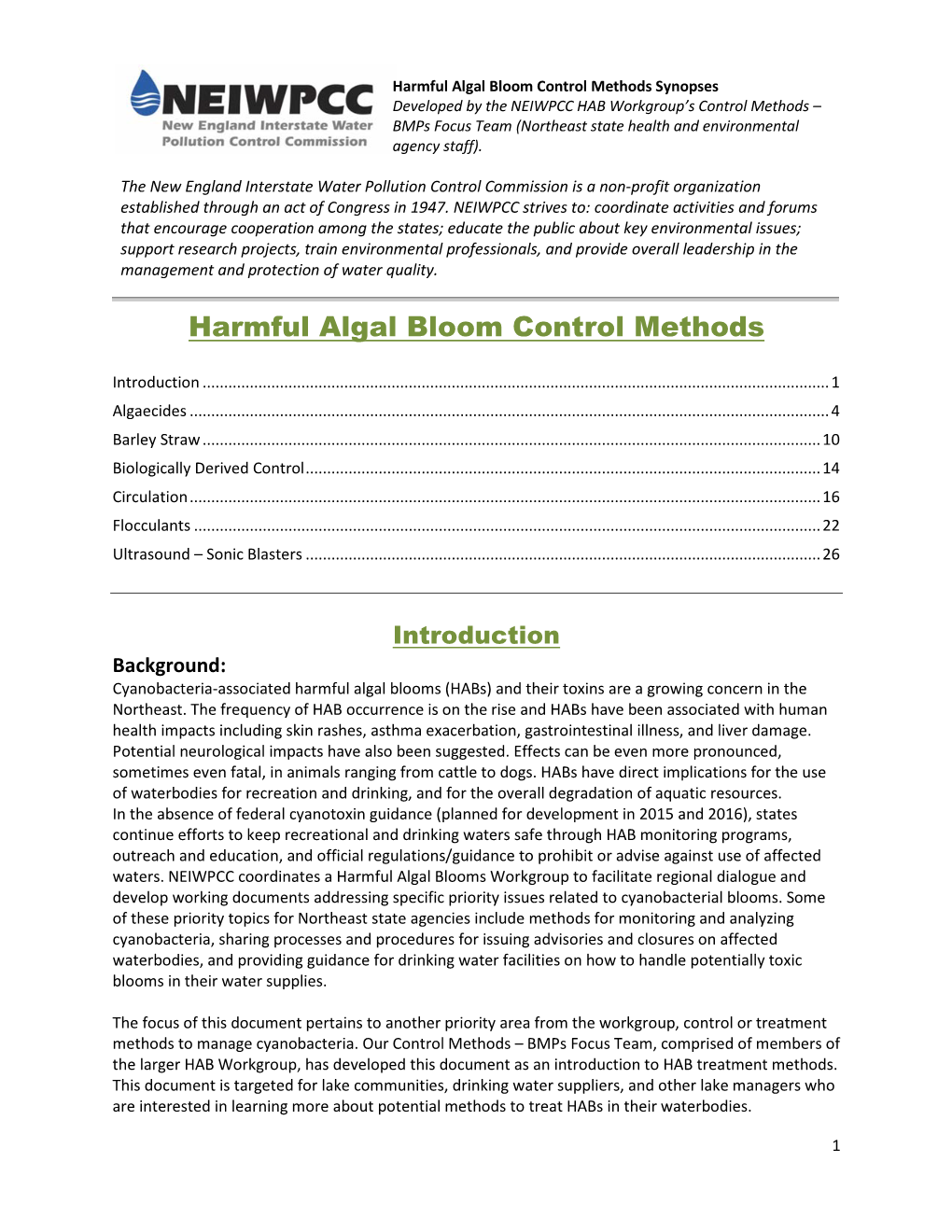 Harmful Algal Bloom Control Methods Synopses