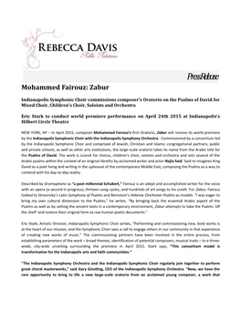 Press Release Mohammed Fairouz: Zabur