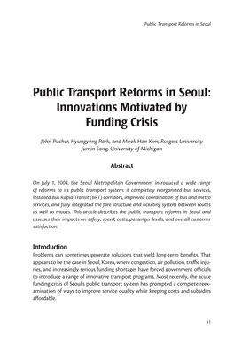 Public Transport Reforms in Seoul: Innovations Motivated by Funding Crisis