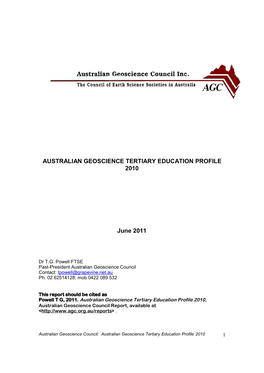 Australian Geoscience Tertiary Education Profile 2010
