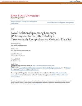 Novel Relationships Among Lampreys (Petromyzontiformes) Revealed by a Taxonomically Comprehensive Molecular Data Set Nicholas J