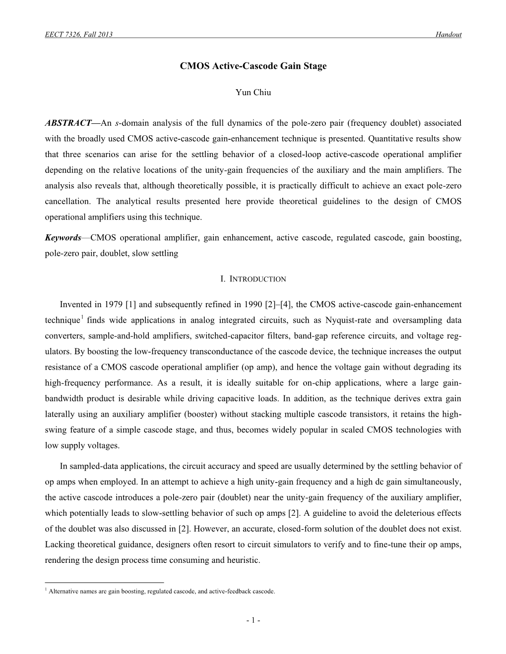 On the Operation of CMOS Active-Cascode Gain Stage