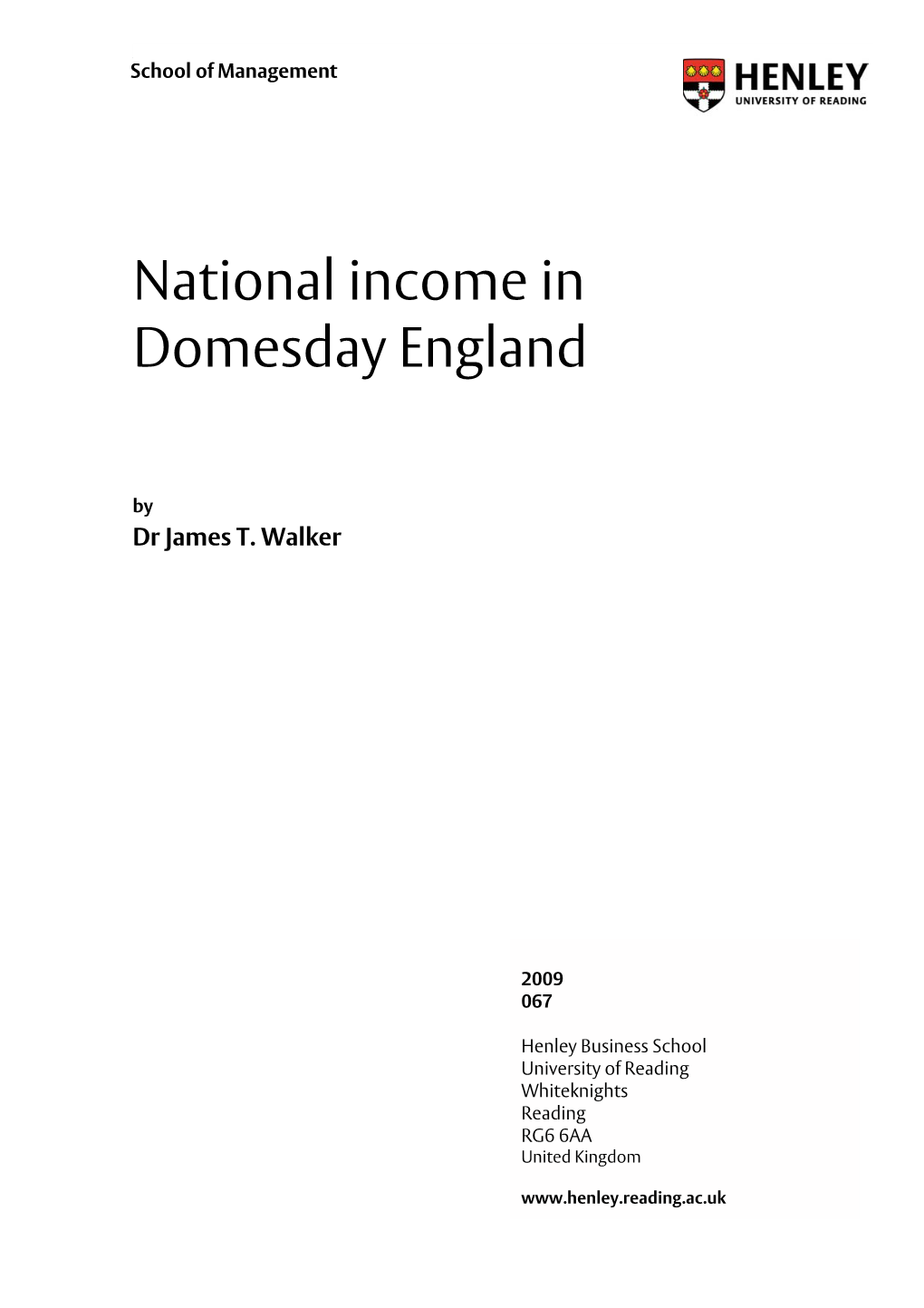 National Income in Domesday England