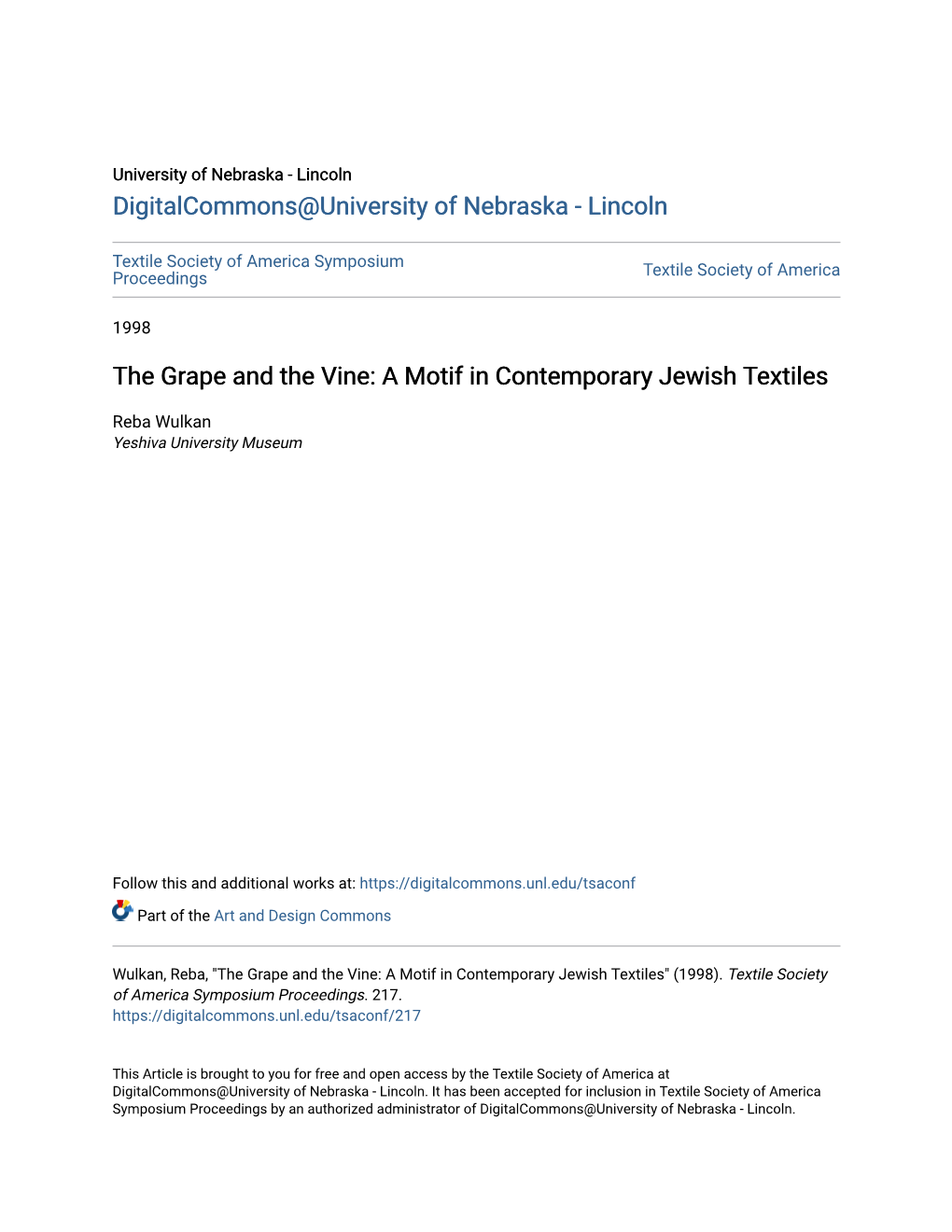 The Grape and the Vine: a Motif in Contemporary Jewish Textiles