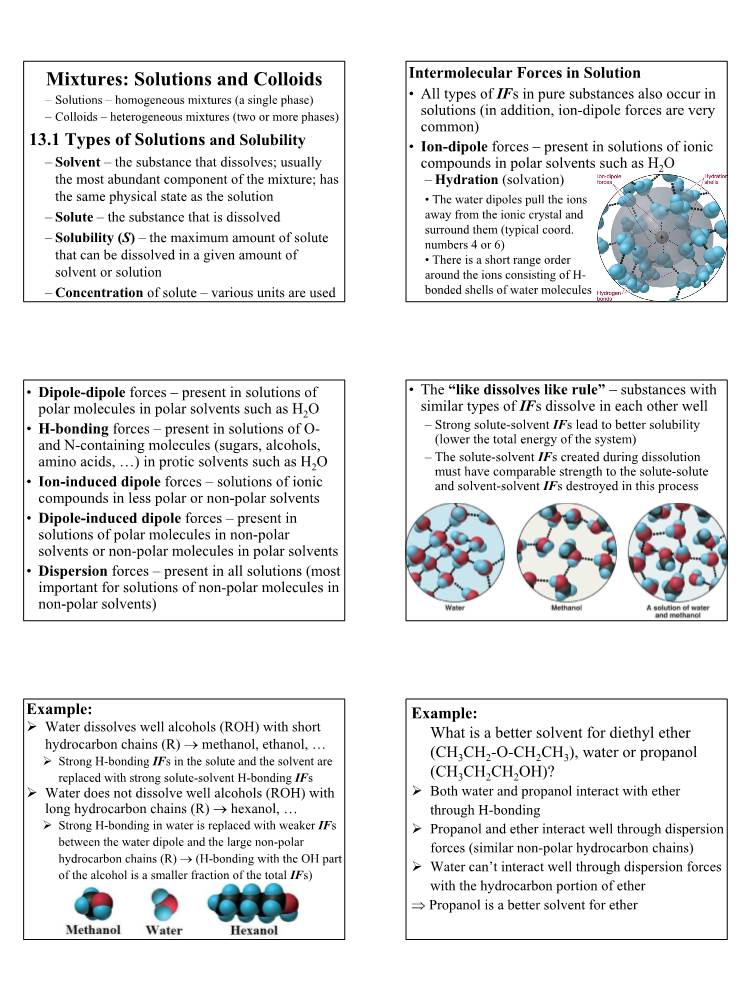 Mixtures: Solutions and Colloids