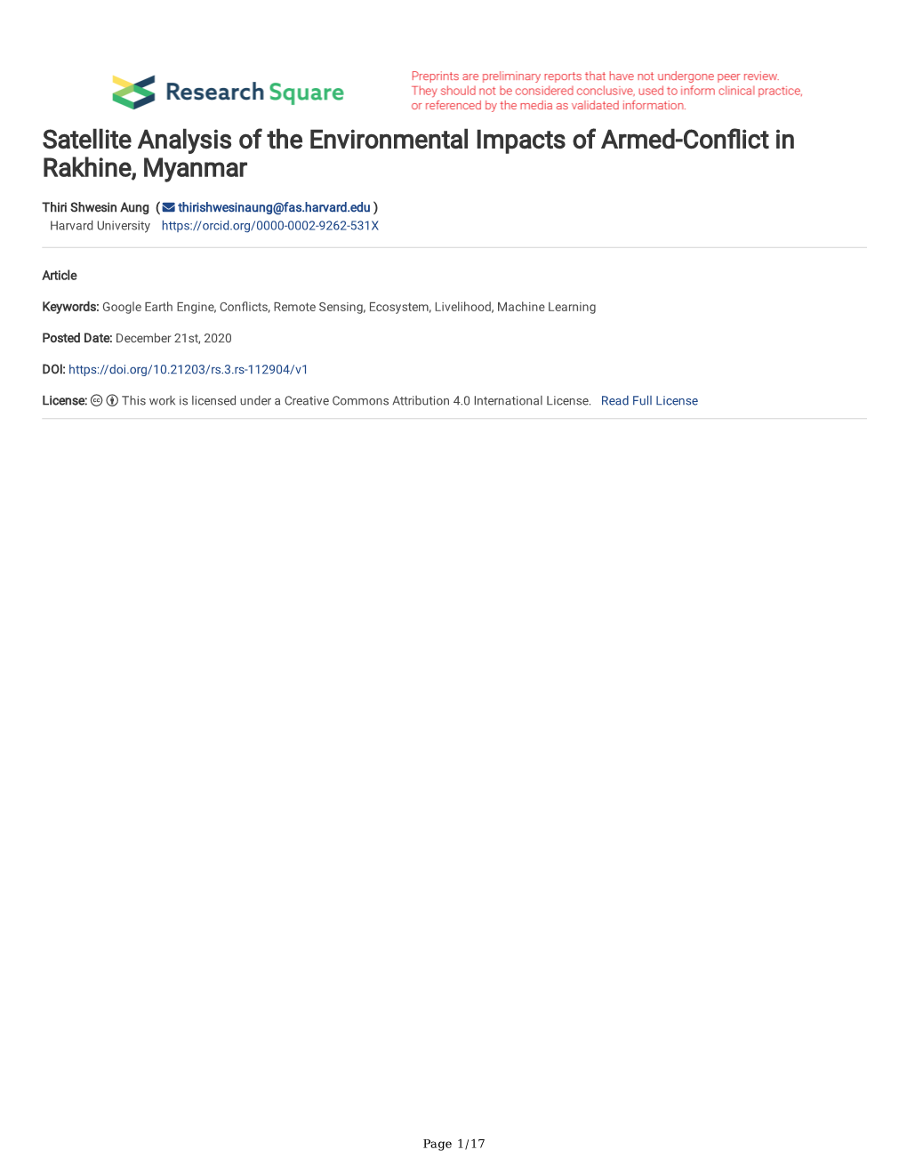 Satellite Analysis of the Environmental Impacts of Armed-Con Ict In