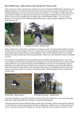 Bexley RSPB Group – Walk Lamorbey Park Thursday 18 February 2020