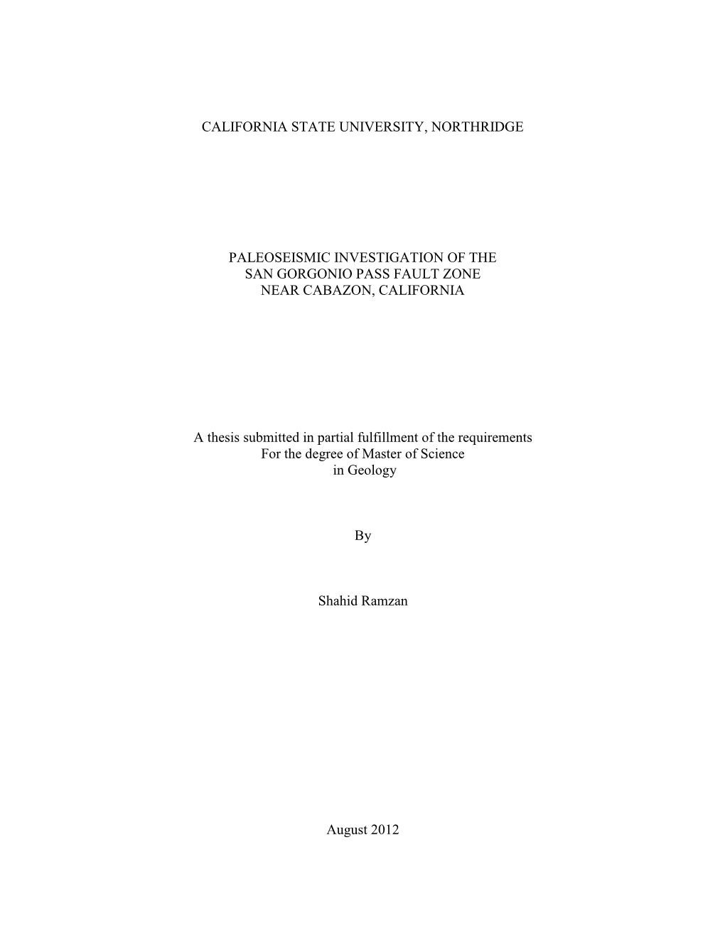 California State University, Northridge Paleoseismic