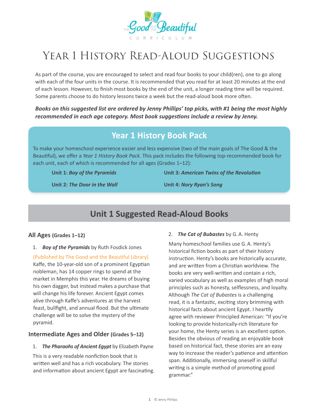 Year 1 History Read-Aloud Suggestions