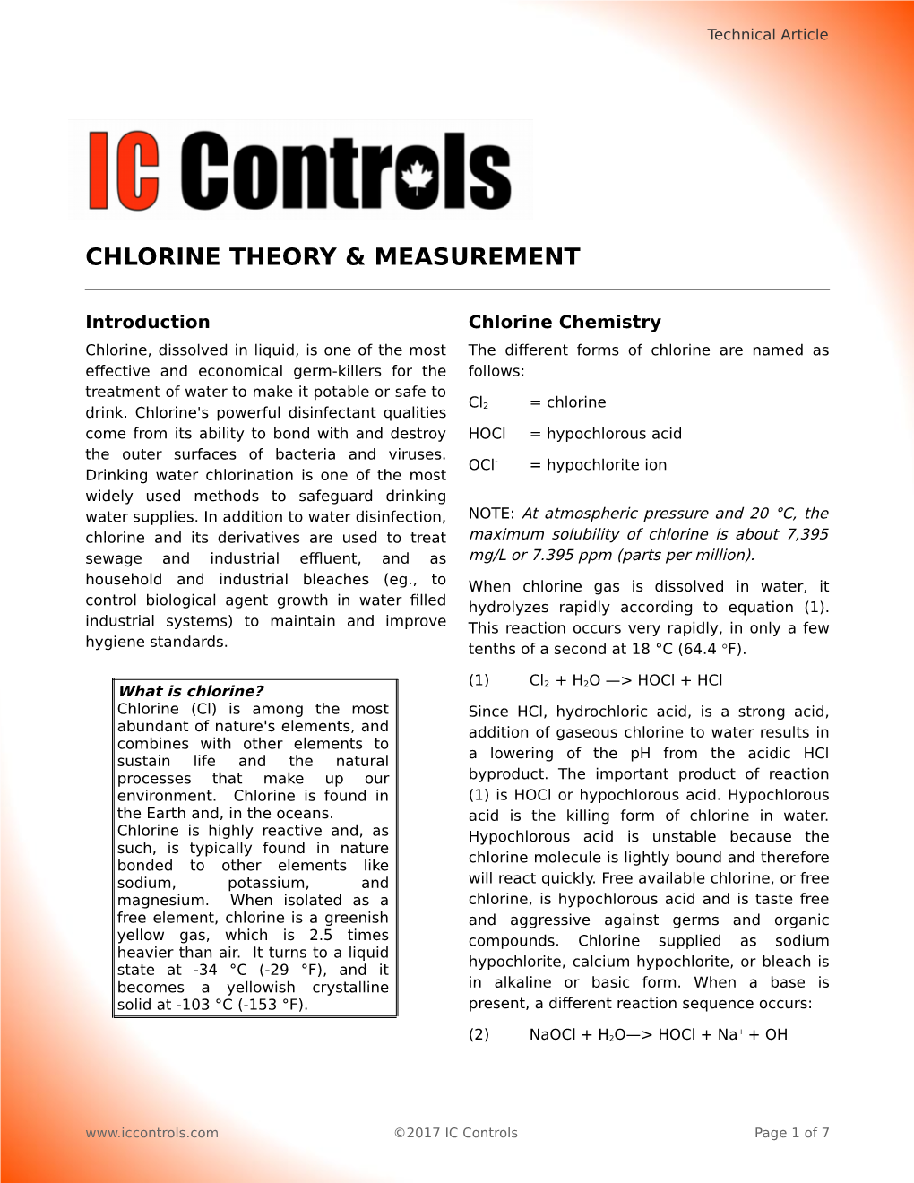 Chlorine Theory & Measurement