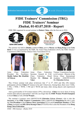 FIDE Trainers' Commission (TRG) FIDE Trainers' Seminar Zhuhai, 01