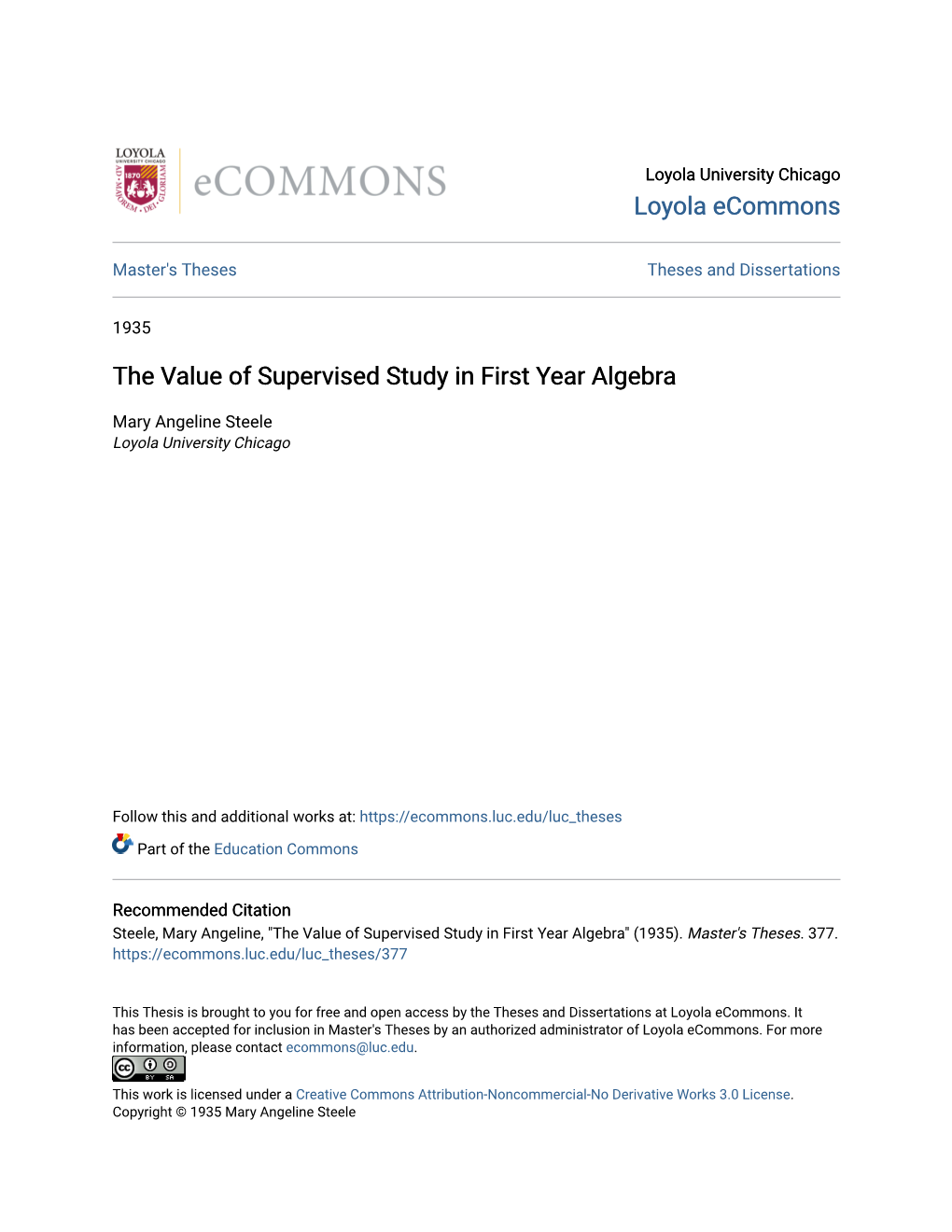 The Value of Supervised Study in First Year Algebra