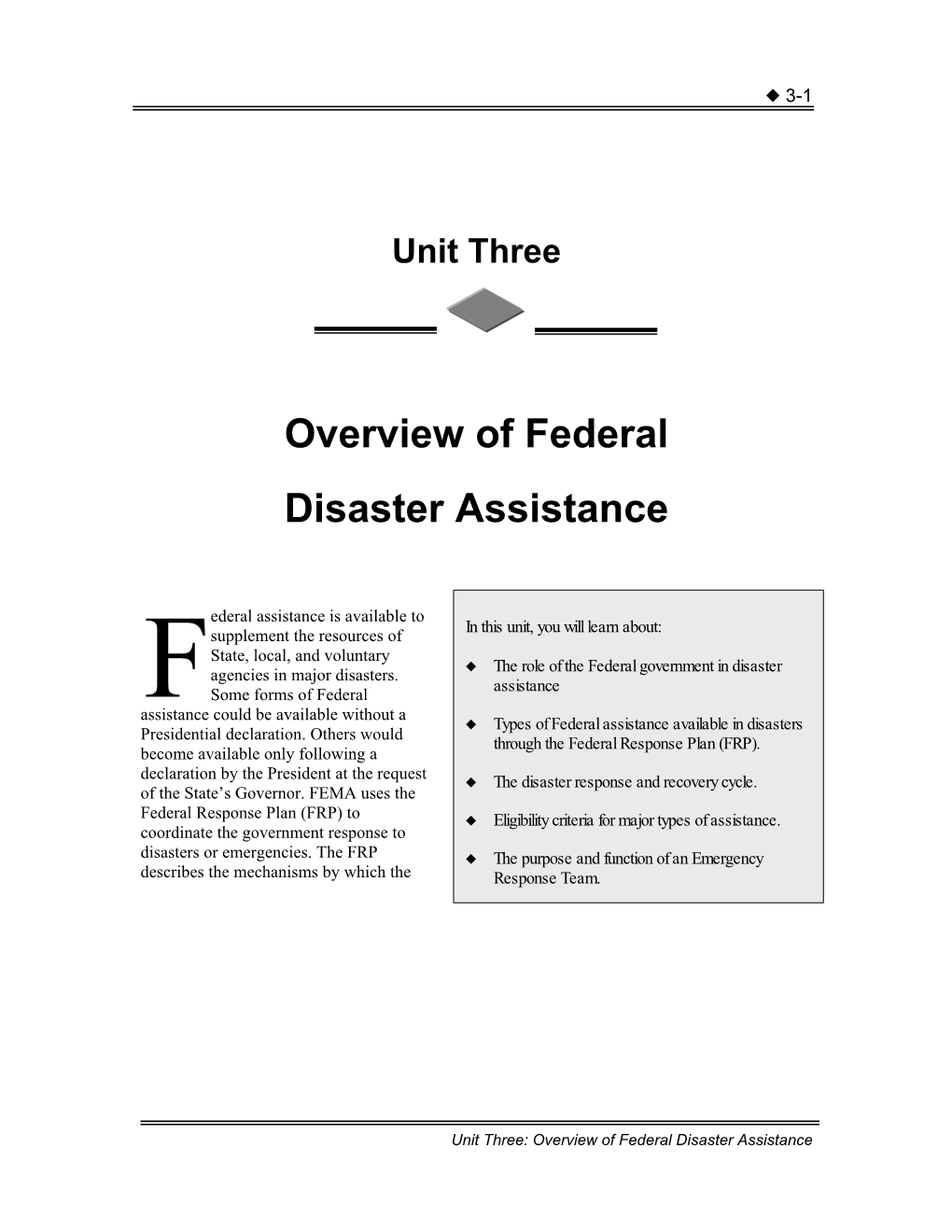 Overview of Federal Disaster Assistance