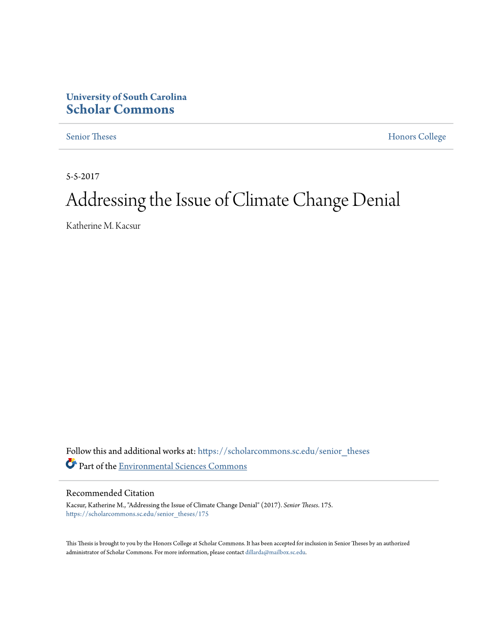 Addressing the Issue of Climate Change Denial Katherine M
