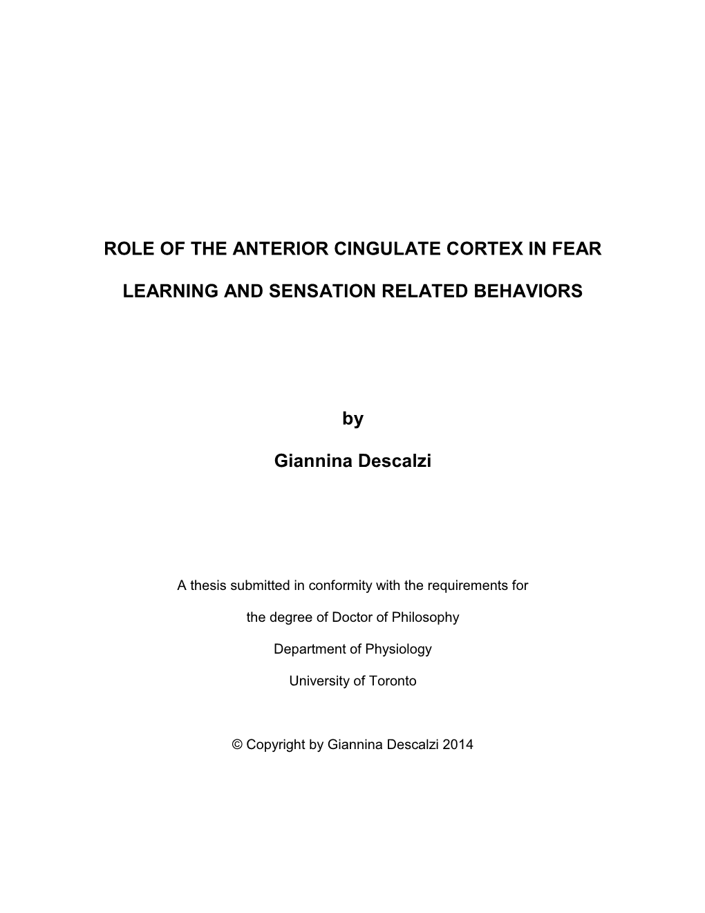 Role of the Anterior Cingulate Cortex in Fear