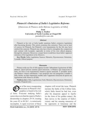 Plutarch's Omission of Sulla's Legislative Reforms
