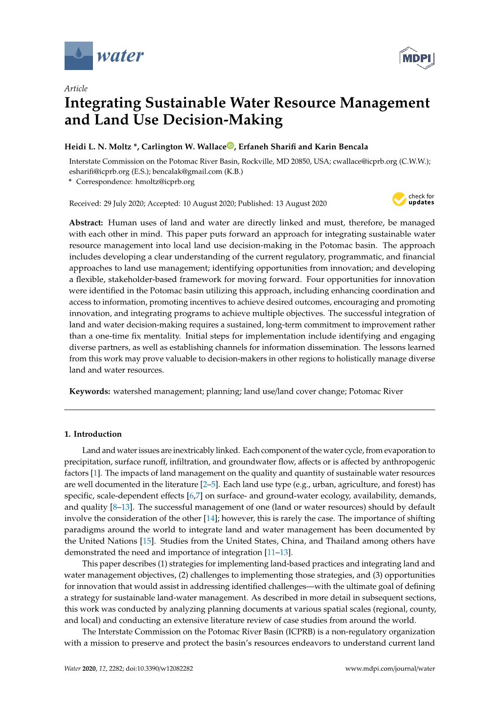 Integrating Sustainable Water Resource Management and Land Use Decision-Making