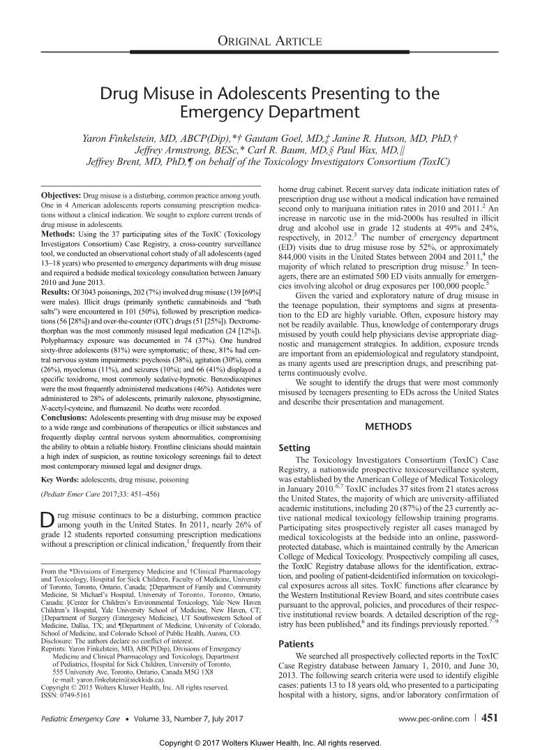 Drug Misuse in Adolescents Presenting to the Emergency Department
