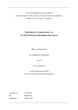 Histologische Versagensanalyse Von 114 Metall/Metall-Großkopfhüftendoprothesen