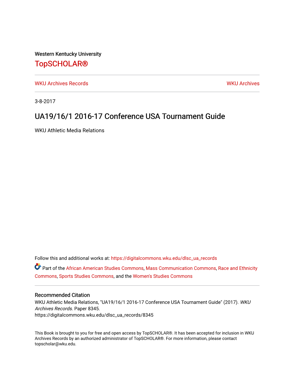 UA19/16/1 2016-17 Conference USA Tournament Guide