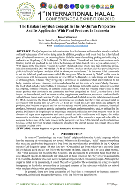 The Halalan Toyyibah Concept in the Al-Qur'an Perspective and Its Application with Food Products in Indonesia