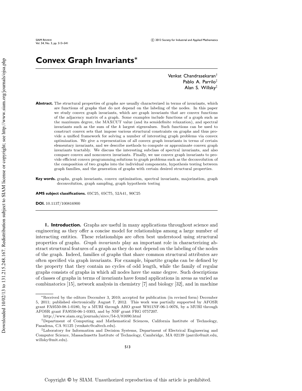 Convex Graph Invariants