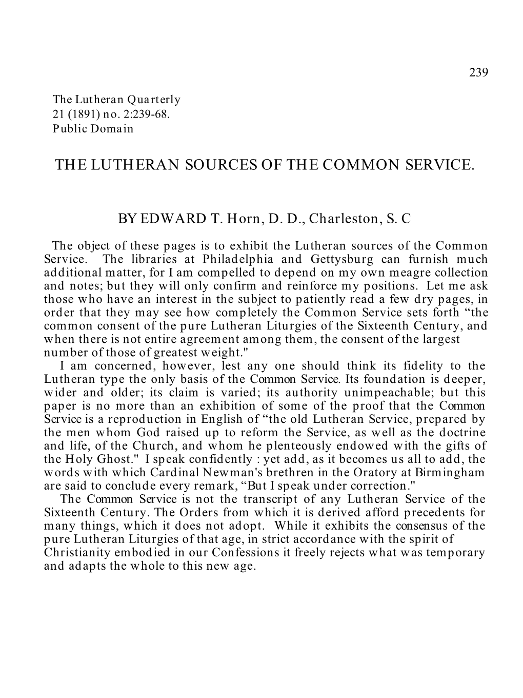 The Lutheran Sources of the Common Service