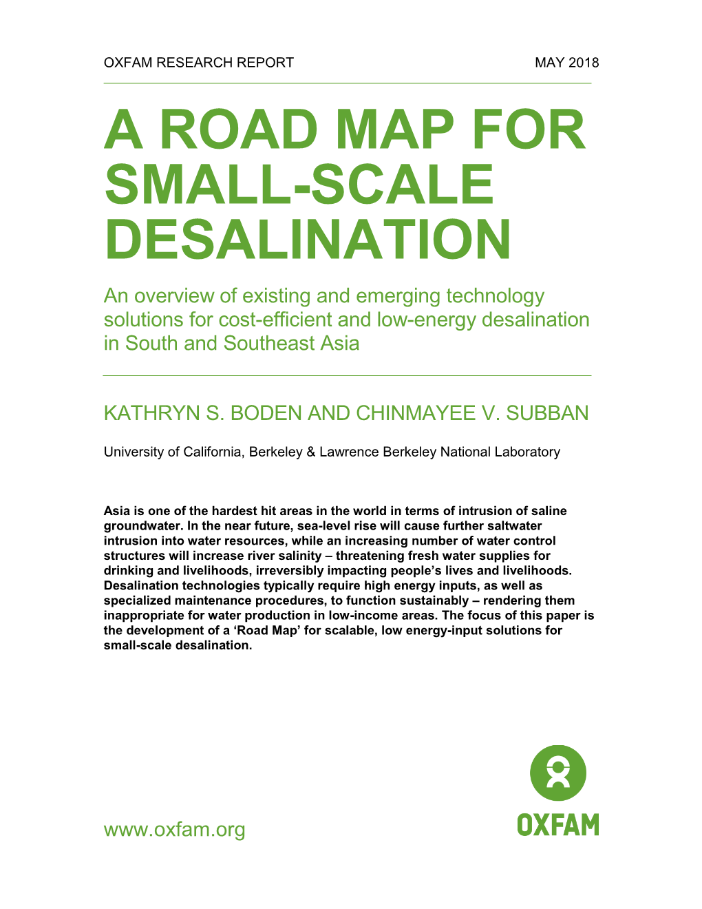 A Road Map for Small Scale Desalination