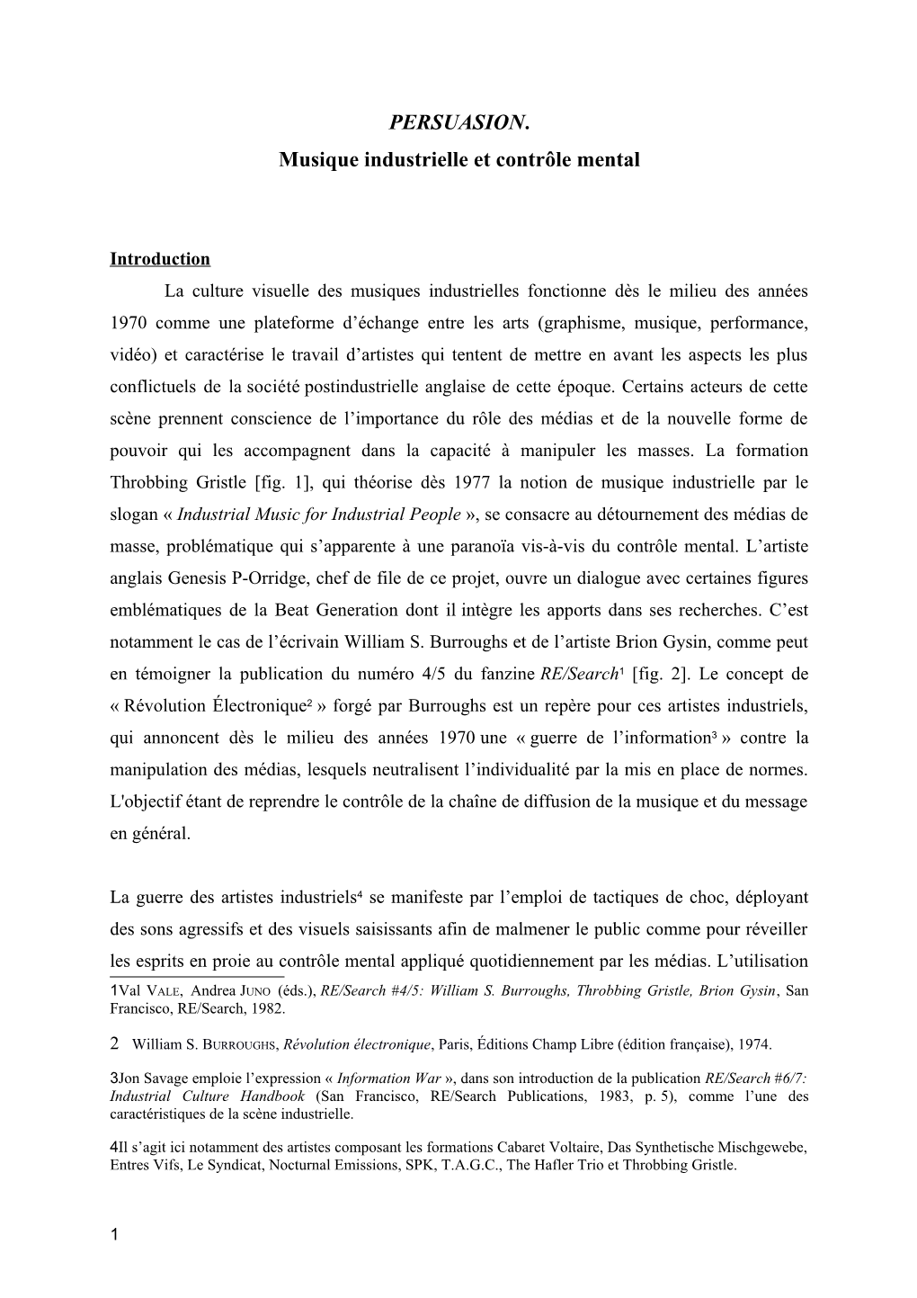 PERSUASION. Musique Industrielle Et Contrôle Mental