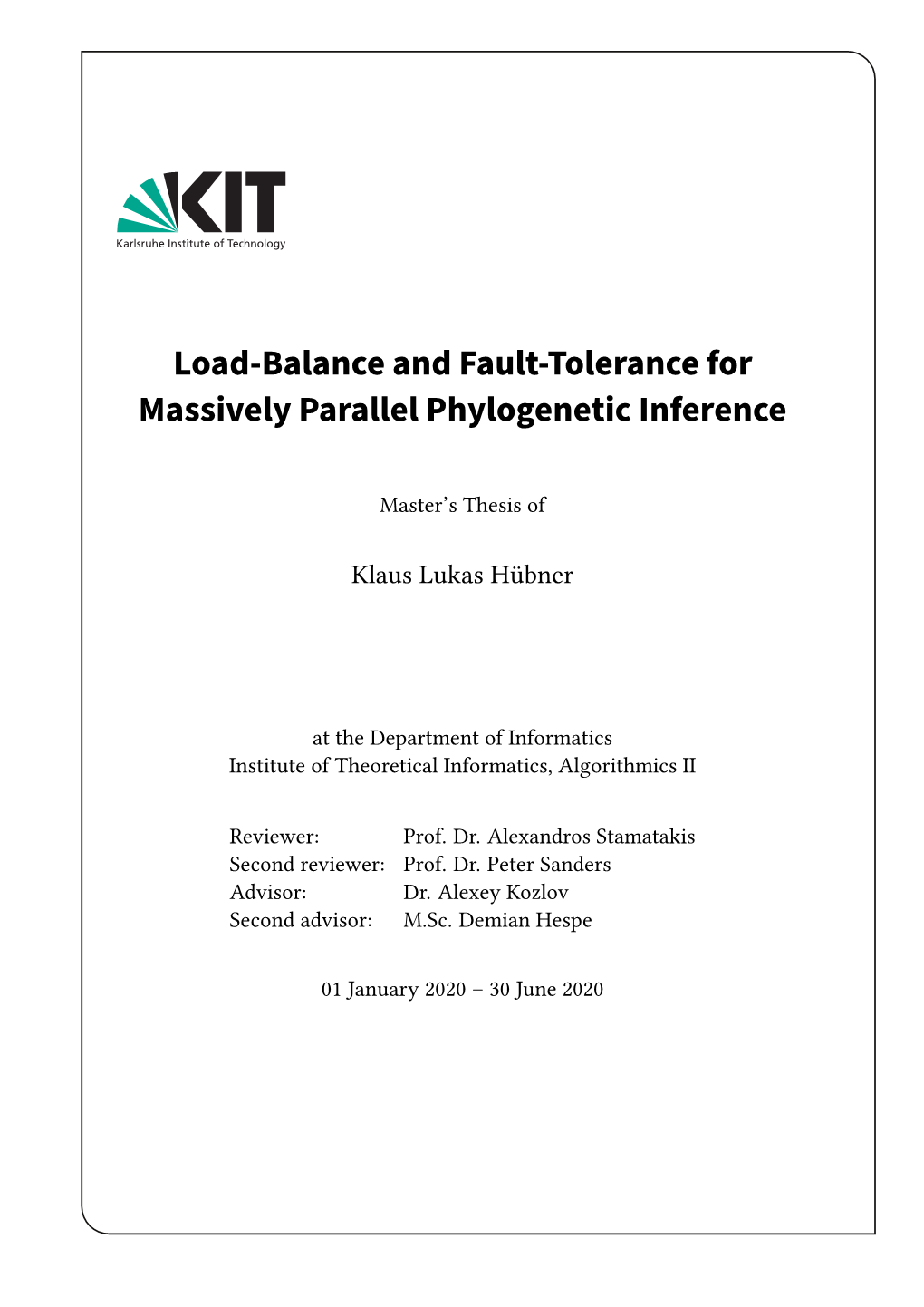 Load-Balance and Fault-Tolerance for Massively Parallel Phylogenetic Inference