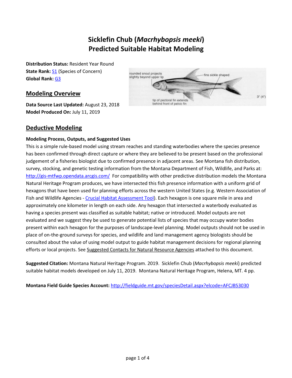 Sicklefin Chub (Macrhybopsis Meeki) Predicted Suitable Habitat Modeling