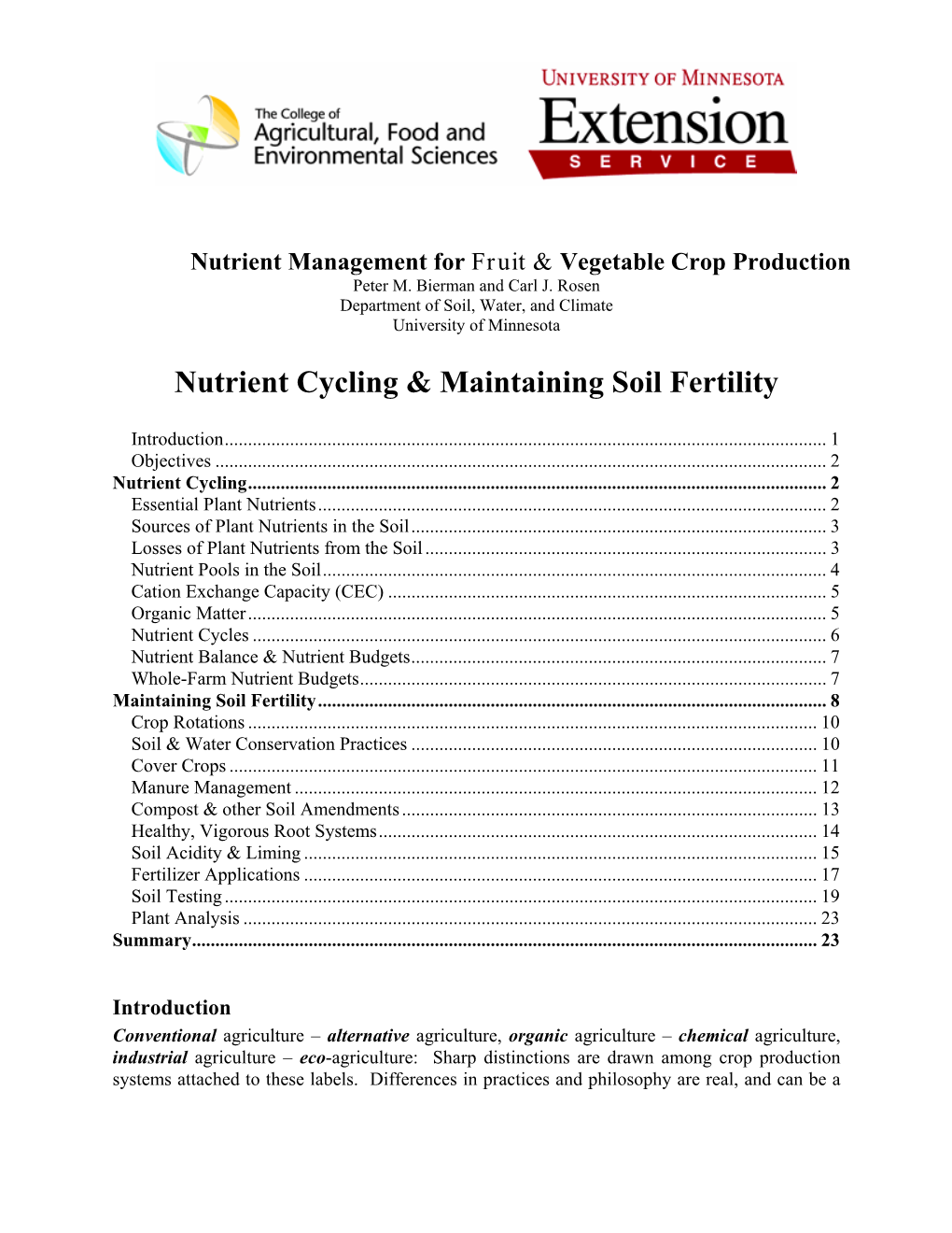 Nutrient Cycling & Maintaining Soil Fertility