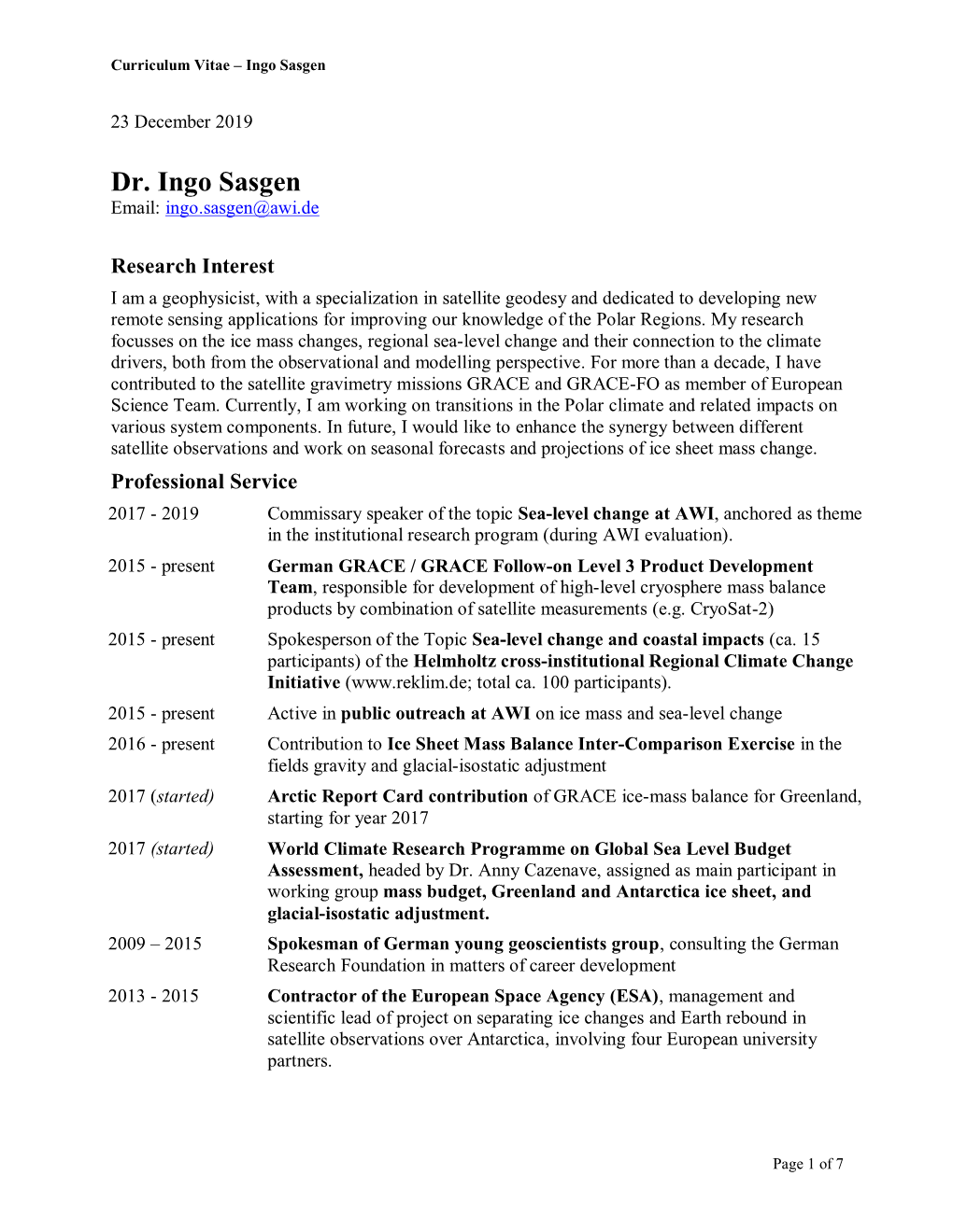 Dr. Ingo Sasgen Email: Ingo.Sasgen@Awi.De