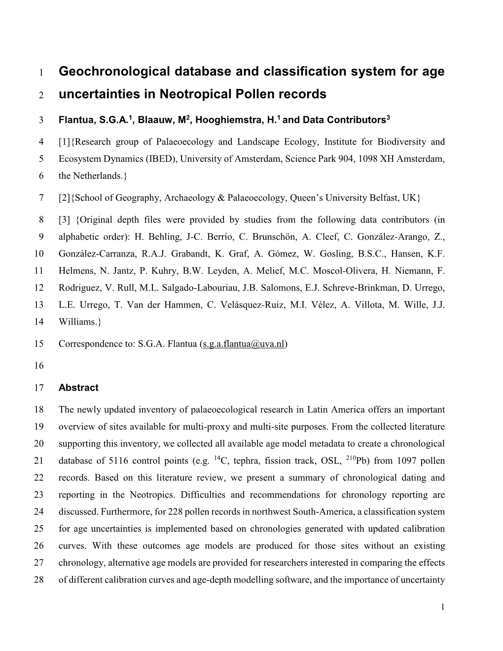 Geochronological Database and Classification System for Age Uncertainties in Neotropical Pollen Records