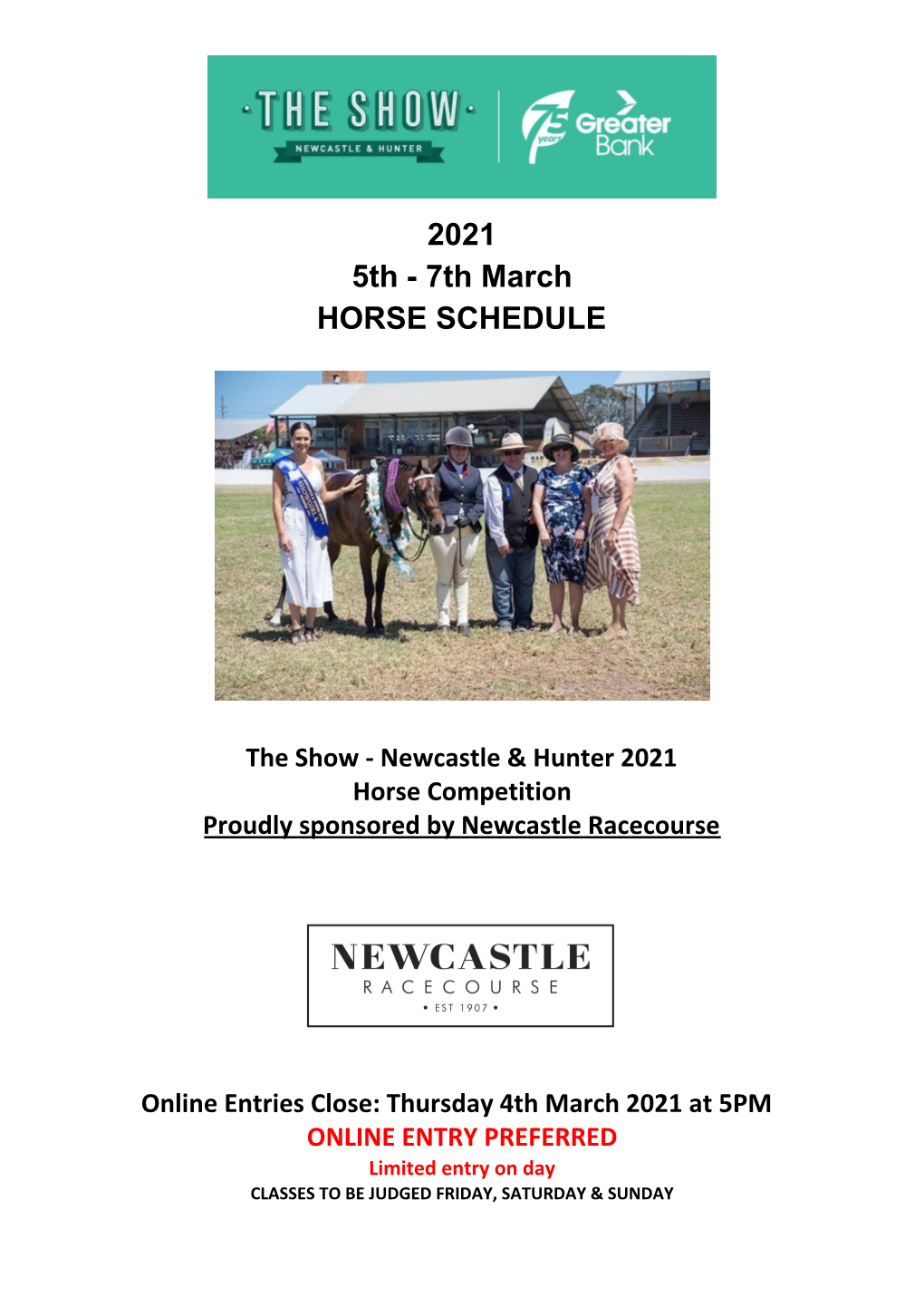 2021 5Th - 7Th March HORSE SCHEDULE