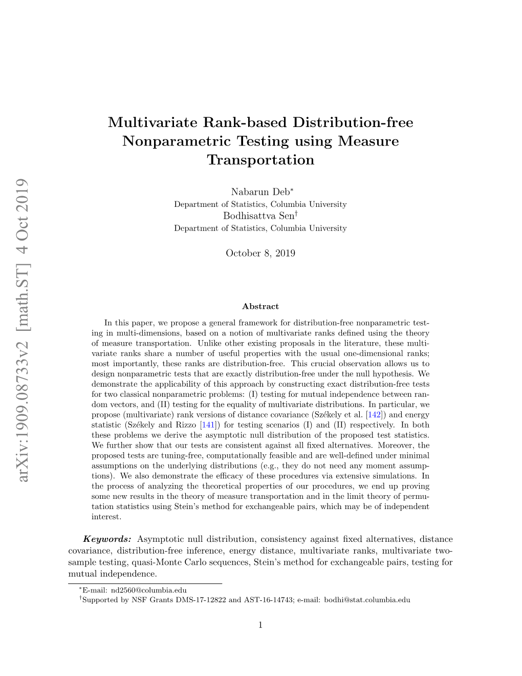 Arxiv:1909.08733V2 [Math.ST] 4 Oct 2019