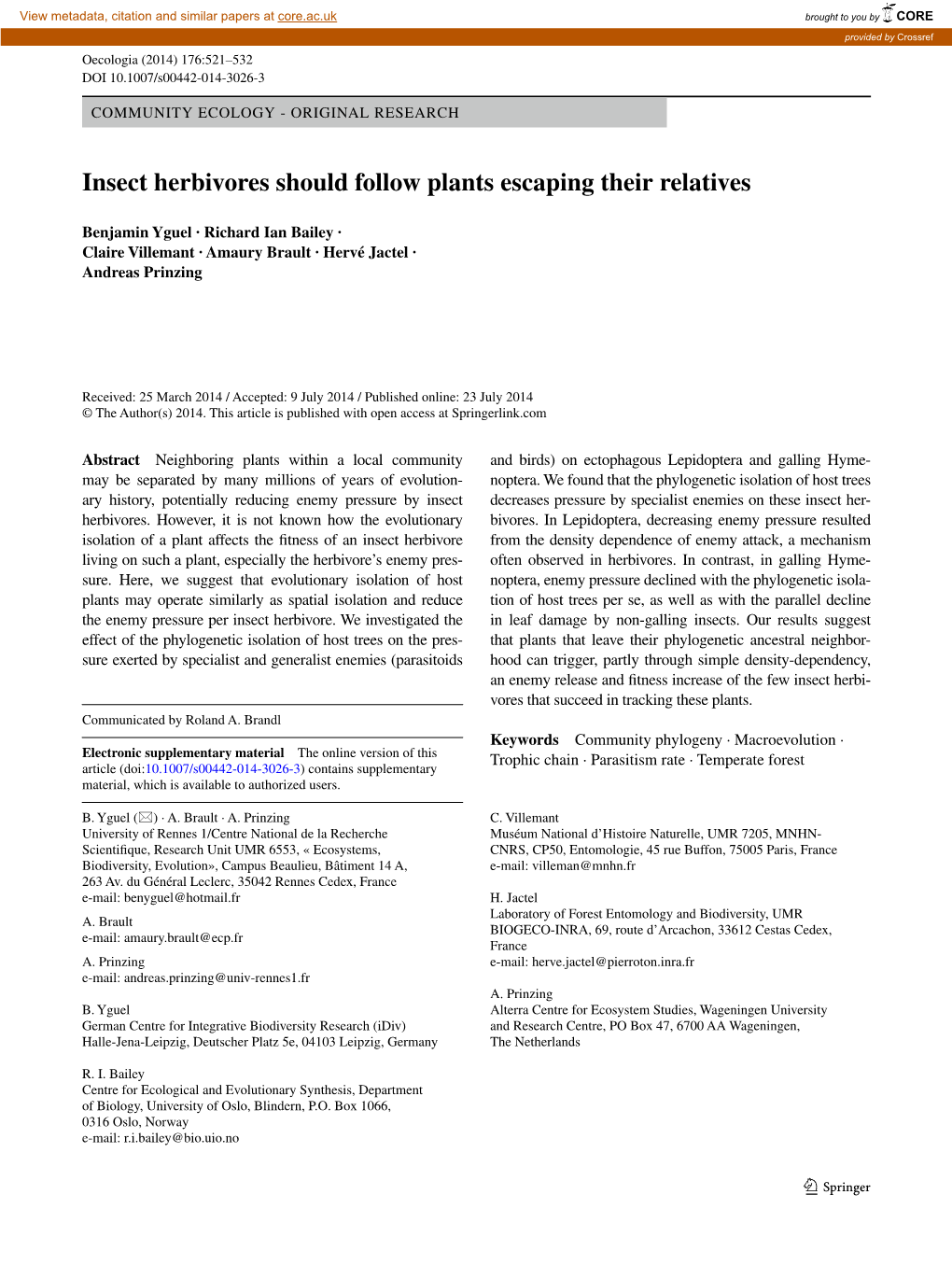 Insect Herbivores Should Follow Plants Escaping Their Relatives