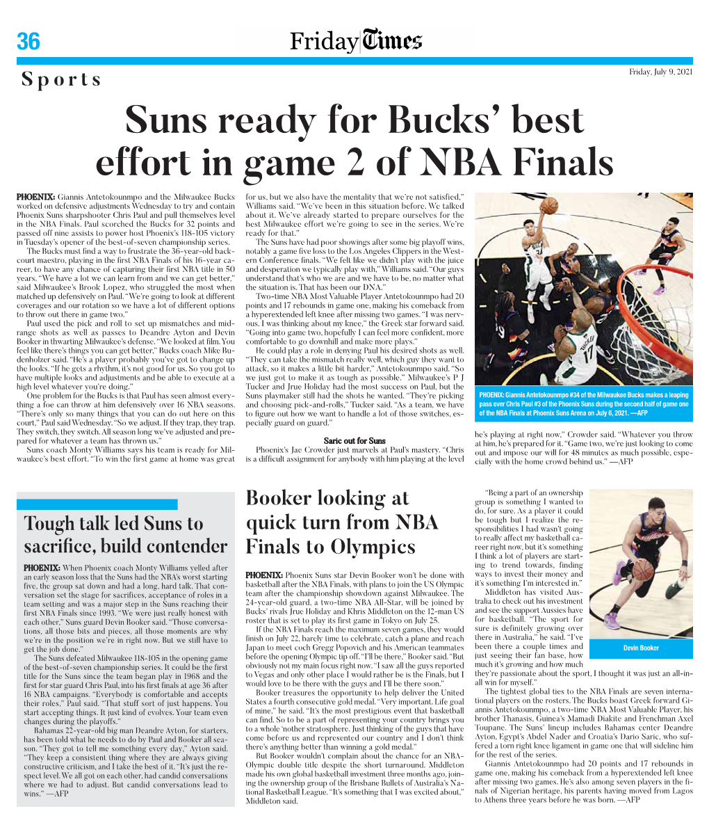Suns Ready for Bucks' Best Effort in Game 2 of NBA Finals