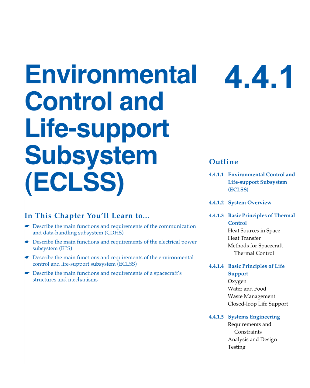 4.4.1 Environmental Control and Life-Support Subsystems (ECLSS)