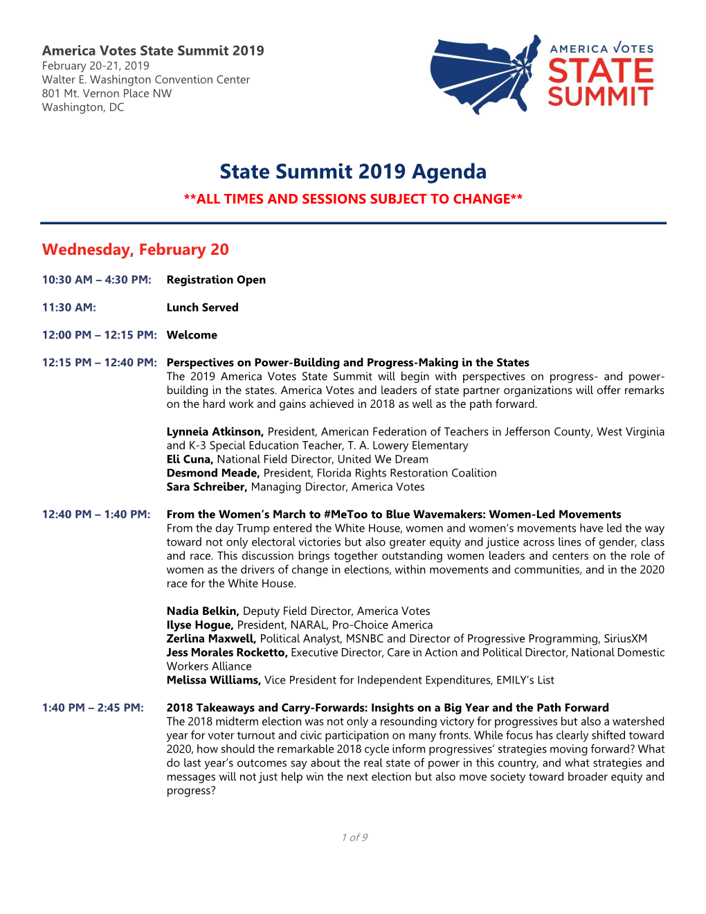 State Summit 2019 Agenda