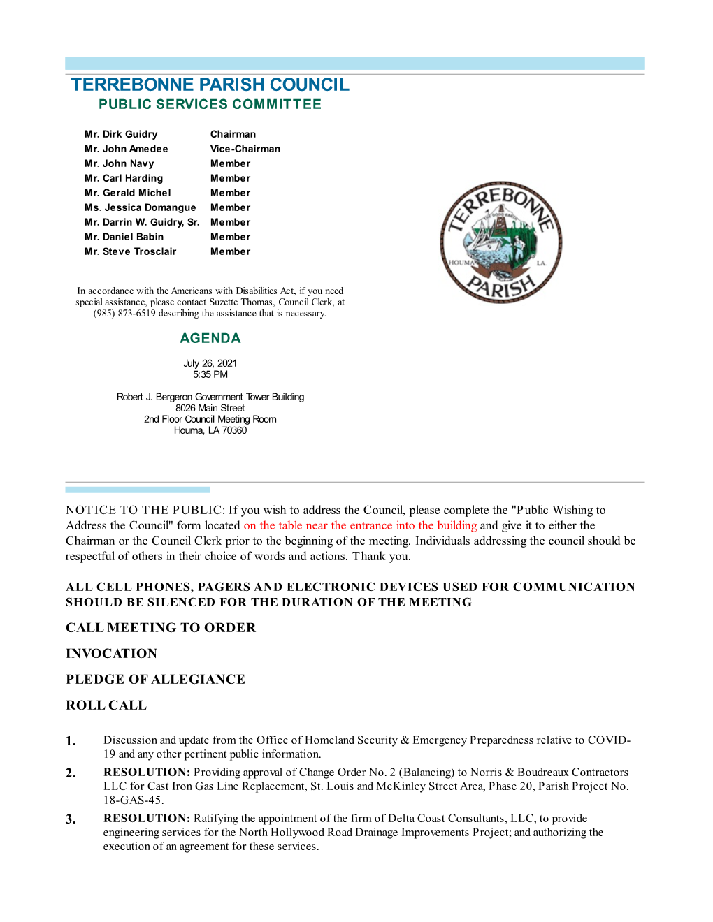Terrebonne Parish Council Public Services Committee