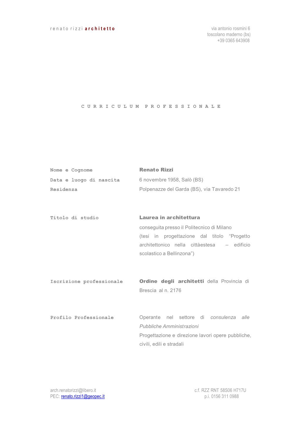 Curriculum Vitae Ranato Rizzi