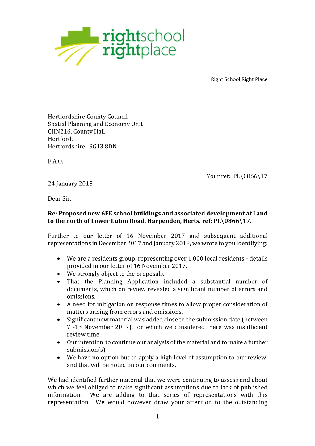 1 Hertfordshire County Council Spatial Planning and Economy Unit