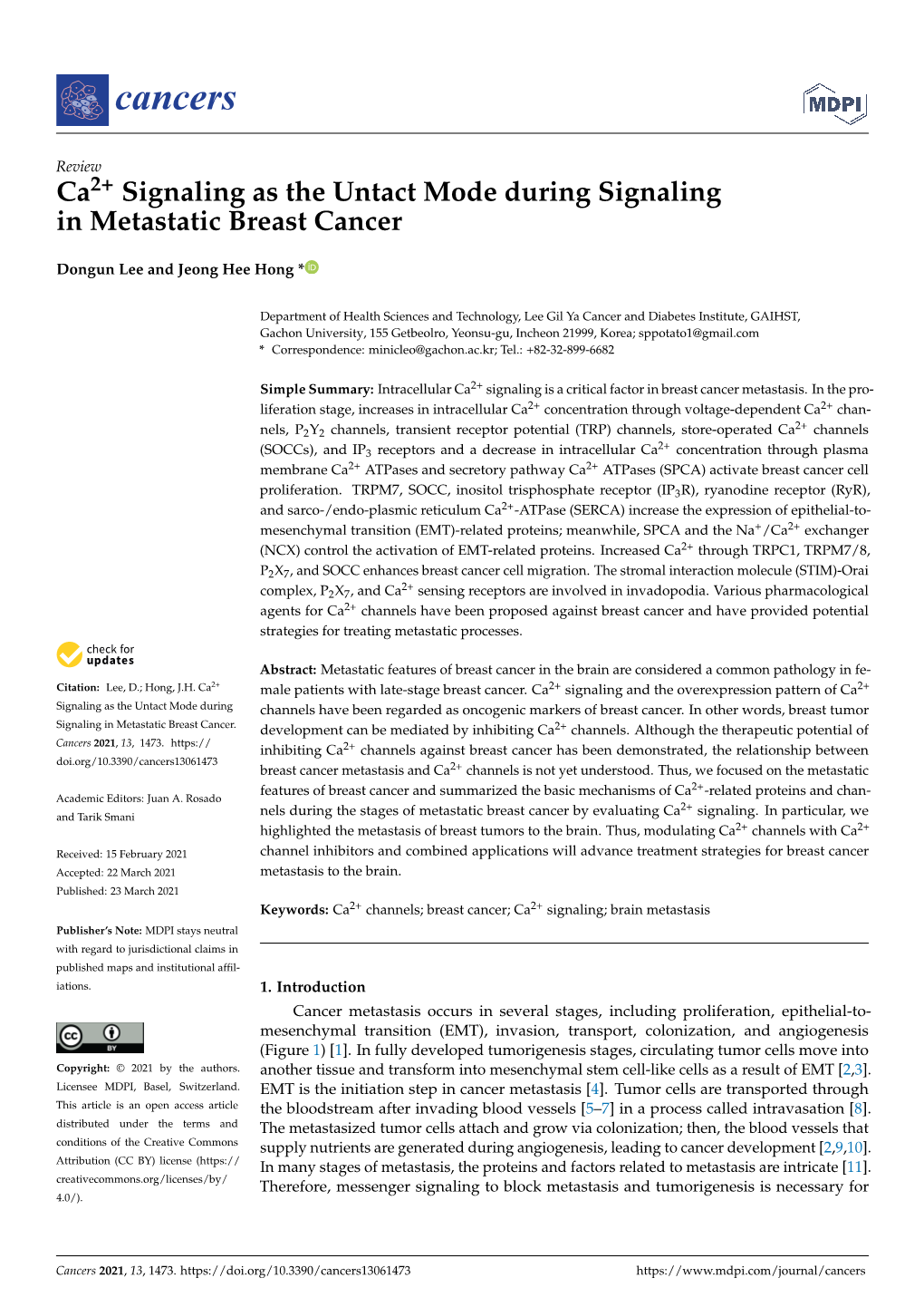 Signaling As the Untact Mode During Signaling in Metastatic Breast Cancer