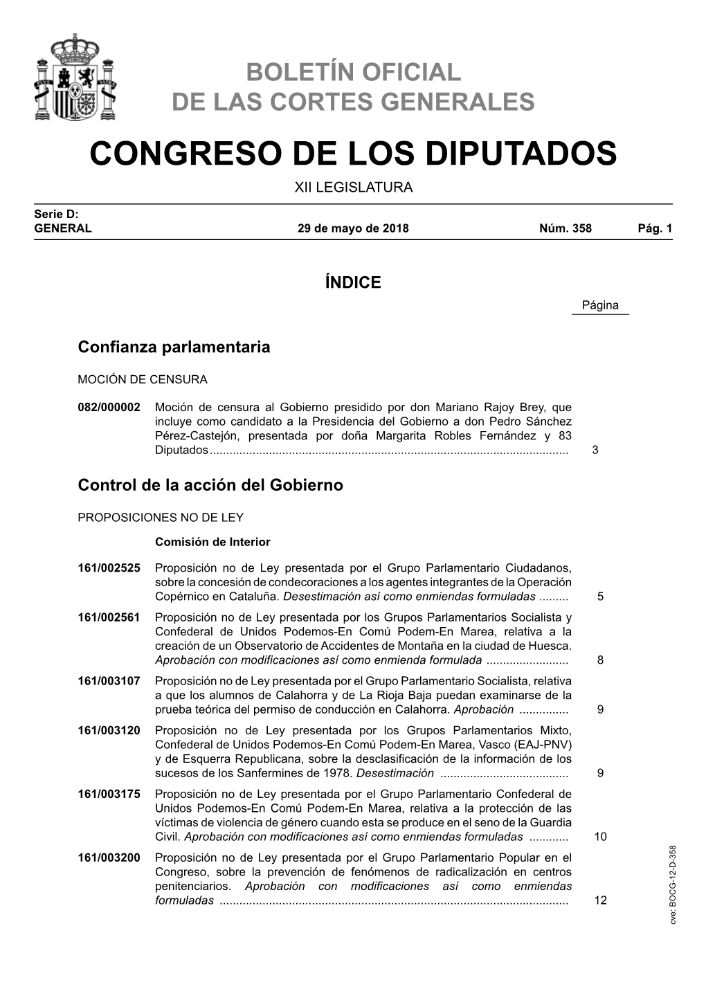 Boletín Oficial De Las Cortes Generales Serie D: General