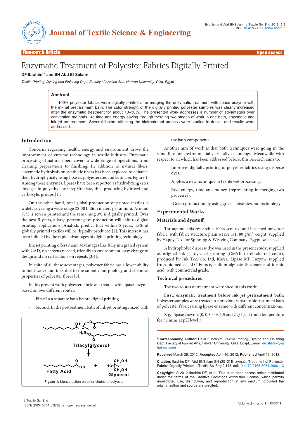 Enzymatic Treatment of Polyester Fabrics Digitally Printed