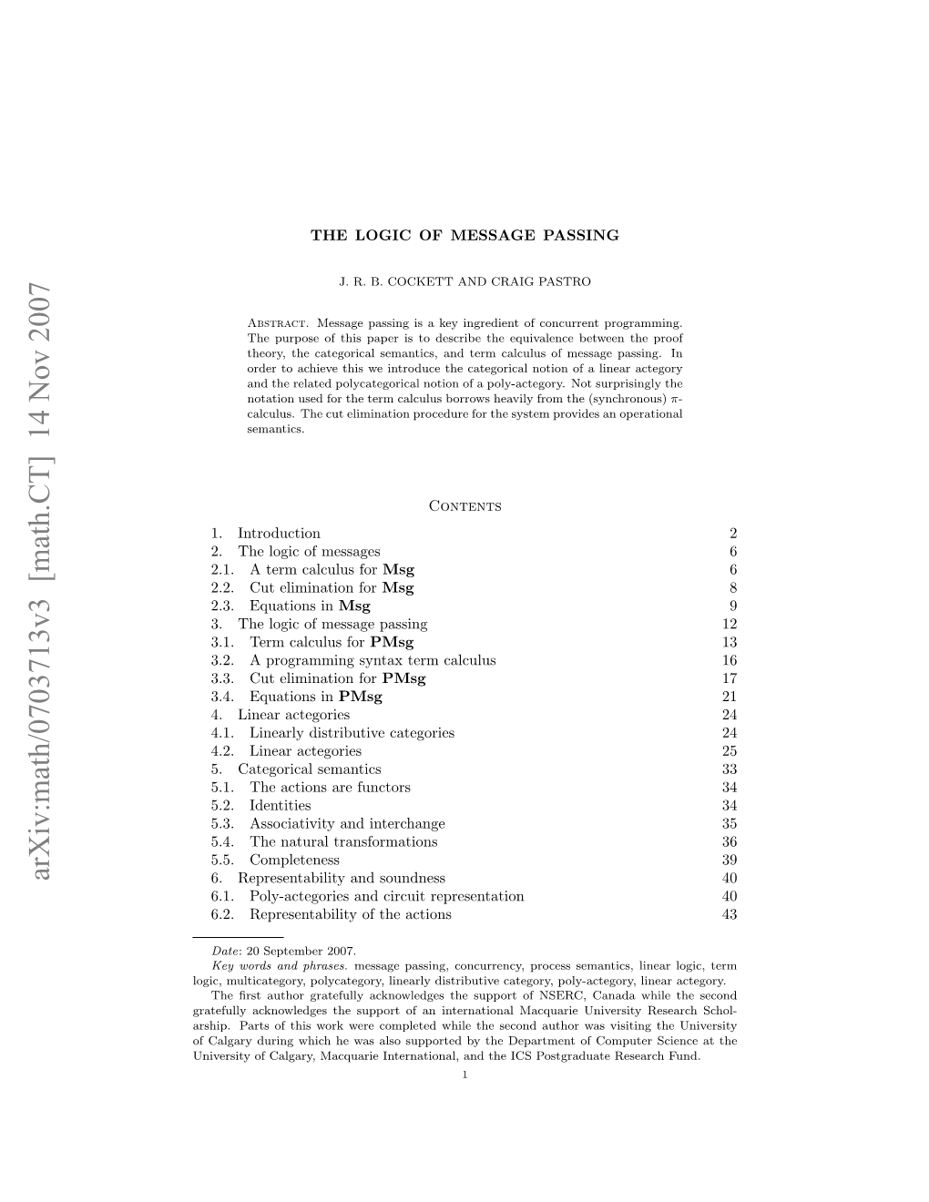 Arxiv:Math/0703713V3 [Math.CT] 14 Nov 2007 6